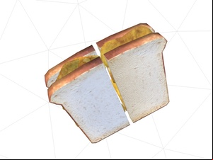 3D model of white crisp sandwich cut at right angles