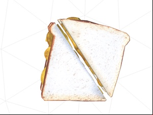 3D model of white crisp sandwich cut diagonally
