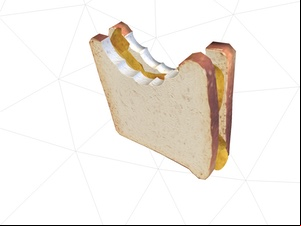 3D model of white crisp sandwich with bite taken
