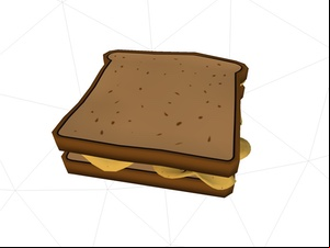 Cartoony 3D model of brown crisp sandwich