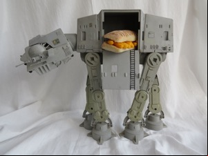 Side view of Wotsits panini in an AT-AT Walker