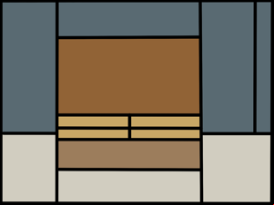 Mondrian-style artwork of a brown crisp sandwich