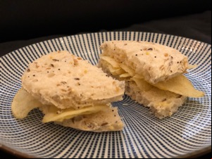 Crustless multigrain crisp sandwich halved