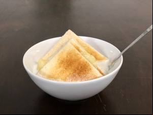 Toasted crustless crisp sandwich in milk