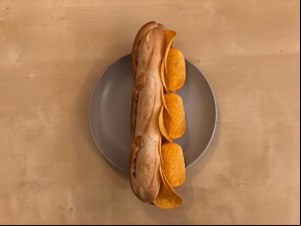 Overhead view of Pringles in a baguette