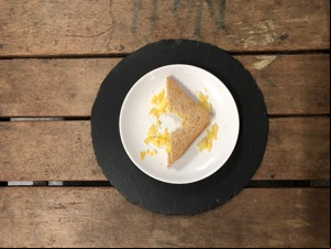 Overhead view of bitten brown crisp sandwich