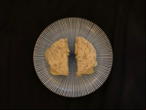 Overhead view of crustless multigrain sandwich