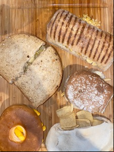 A smorgasbord of crisp sandwiches from overhead